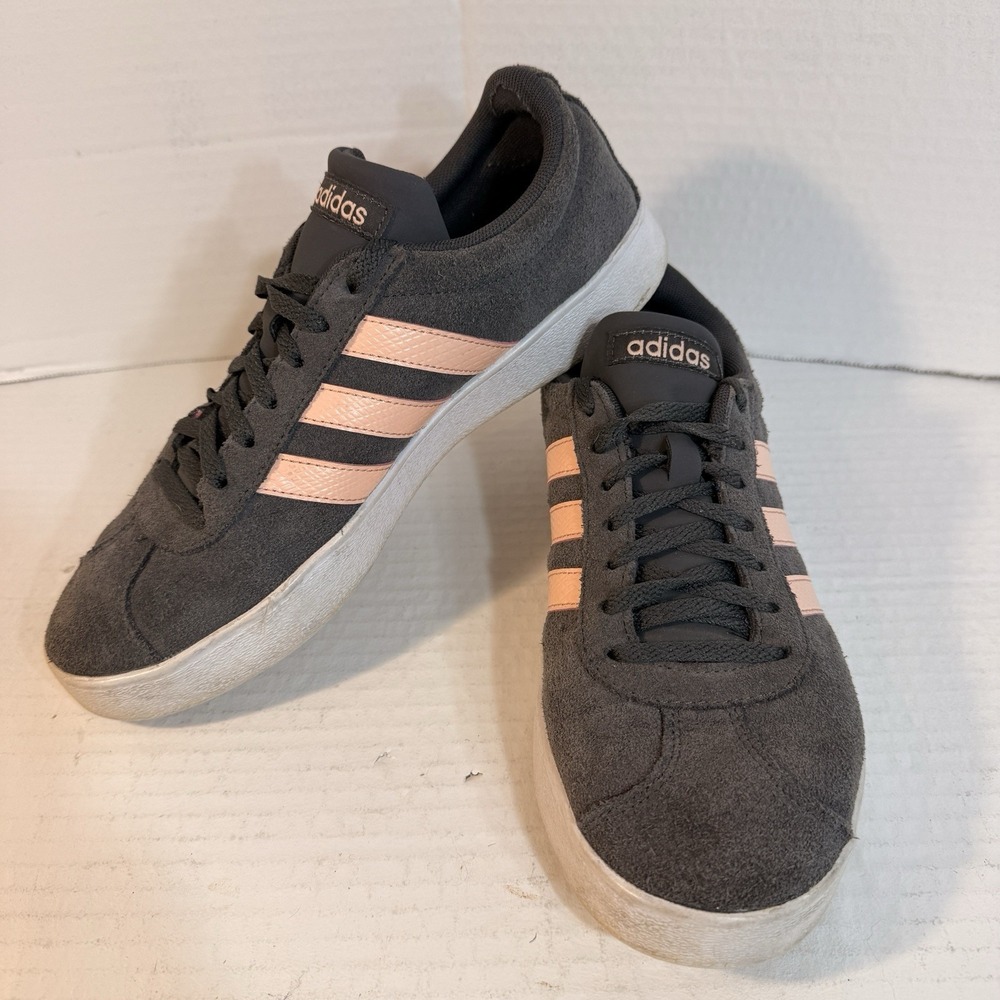 Adidas Women's 9 Court VL‎ 2.0 Sneakers Skateboarding Grey Gray Pink Athleisure